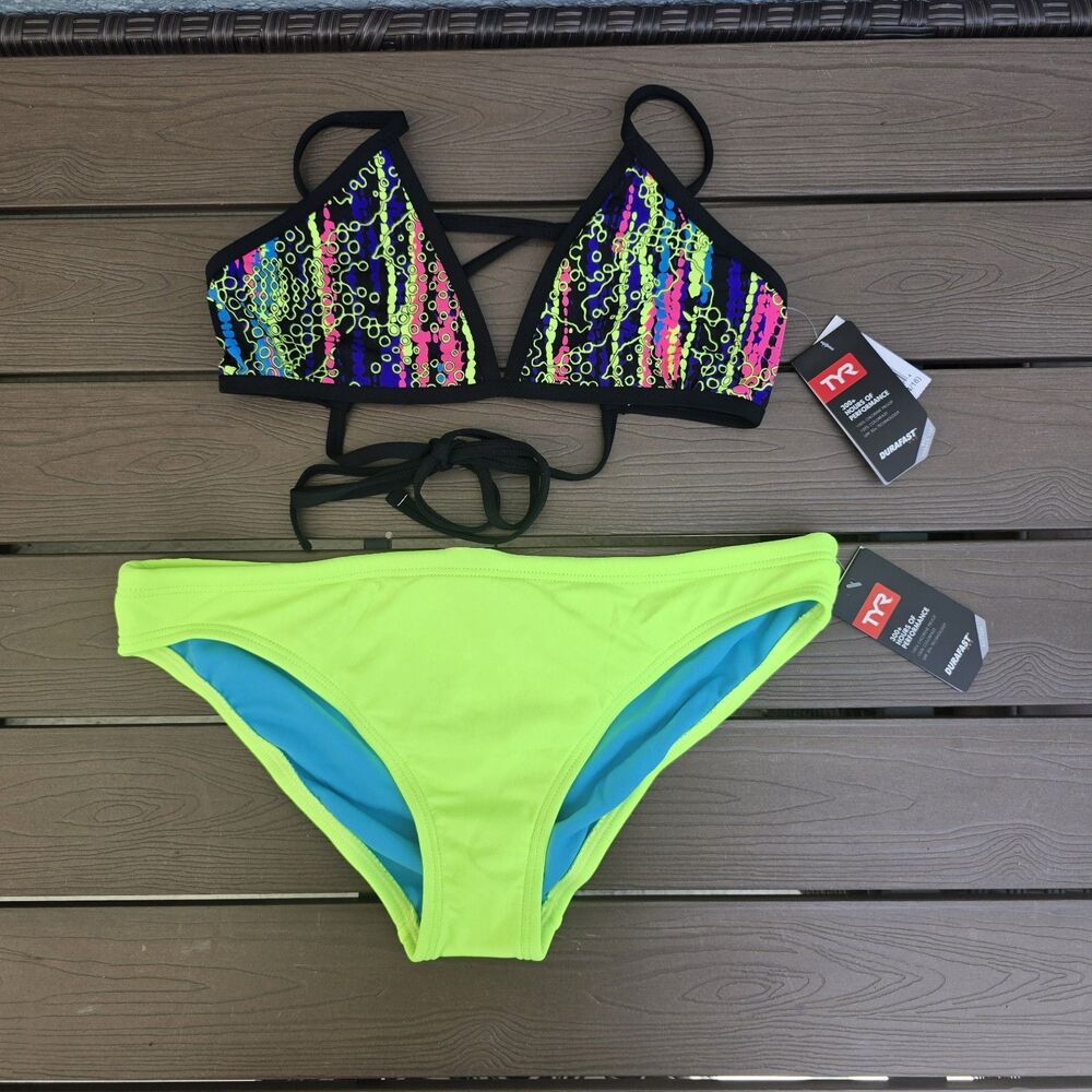 TYR Women Neon/black Hiromi Triangle Tie Top W/classic Neon Bikini Sz XL New